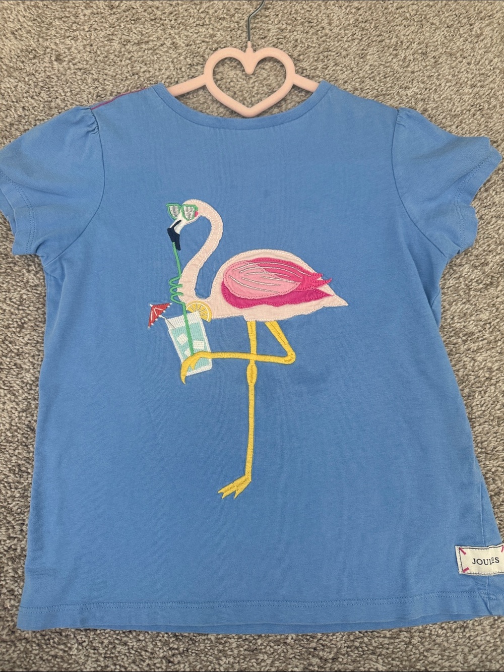 Joules Blue Tee with Pink Flamingo Graphic